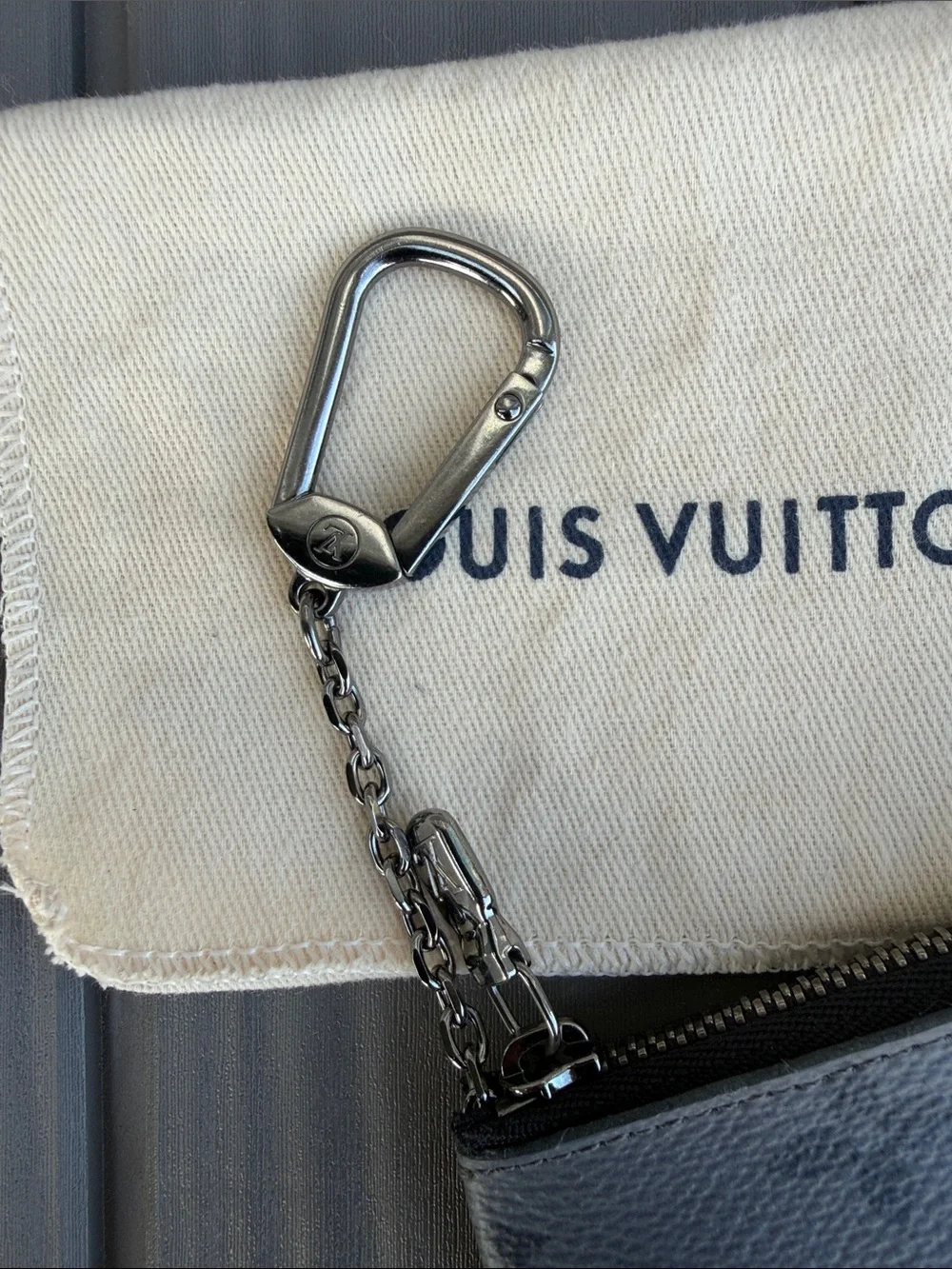 Louis Vuitton Eclipse Reverse Key Pouch with Silver Chain Clip